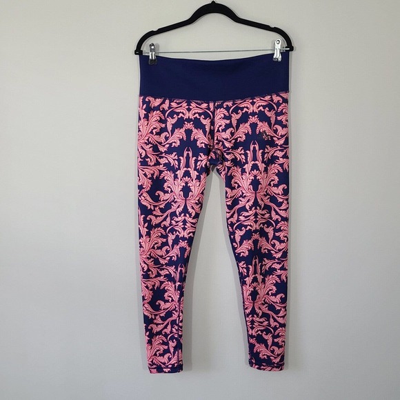 Stylish Pink and Blue Patterned Women's Leggings - Picture 2 of 10